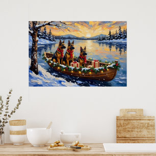 Póster Pastor Belga Tervuren Barco de Navidad Fiesta
