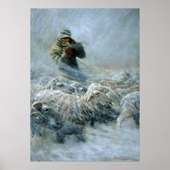 Póster Pastor de ovejas, tormenta de Newell Convers Wyeth (Frente)