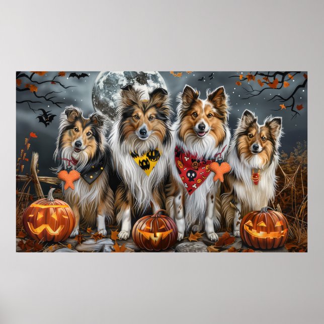 Póster Pastor de Shetland Halloween Espeluznante (Frente)
