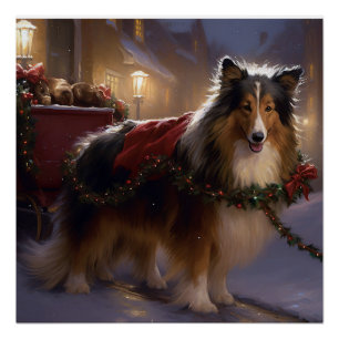 Póster Pastor de Shetland Temporada Navideña Festiva