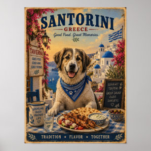 Póster Pastor griego en cartel de viaje vintage de Santor