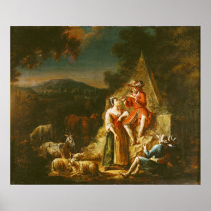 Póster Pastor que toca una flauta