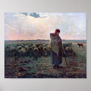 Póster Pastora con su rebaño, Jean-Francois Millet