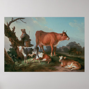 Póster Pastoral scene with a cowherd
