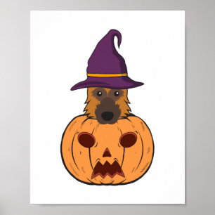 Póster Pastores Alemanes De Halloween Con Gorra De Brujas