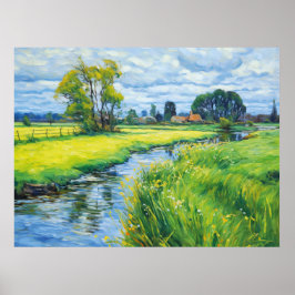 Póster Pastos verdes a lo largo del río Havel