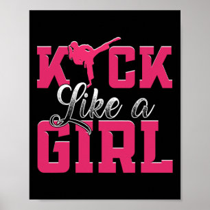 Póster Patada como Chica Karate Artes Marciales Taekwondo