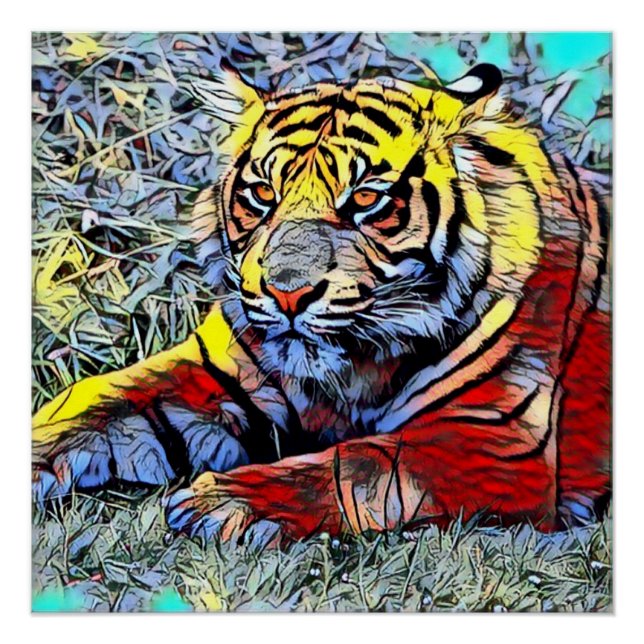 Póster Patada de color - Tigre 2 (Anverso)