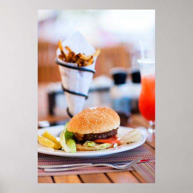 Póster Patatas fritas y hamburguesas (Frente)
