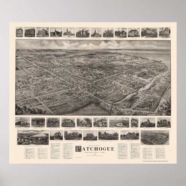 Póster Patchogue, NY Panoramic Map - 1906 (Frente)
