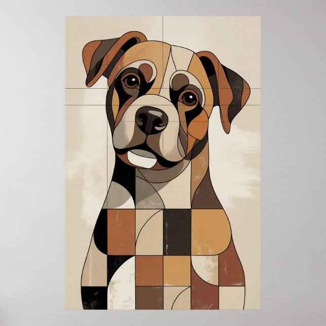 Póster Patchwork Boxer - Geometric Dog (Frente)