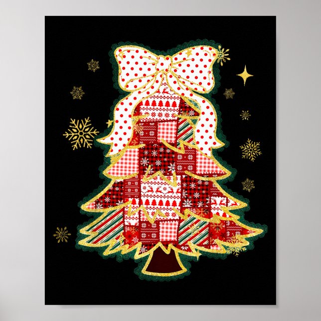 Póster Patchwork Christmas Tree Coquette Bow Xmas Holiday (Frente)