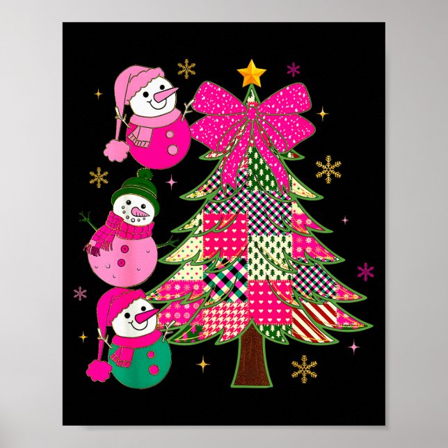 Póster Patchwork Coquette Bow Xmas Snowman Holiday Christ (Frente)