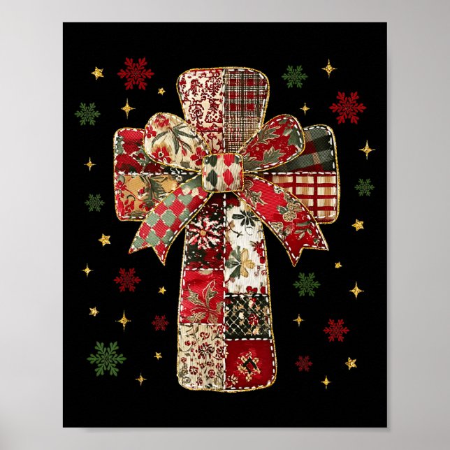 Póster Patchwork Cross Christian Christmas Coquette Bow  (Frente)