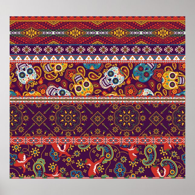 Póster Patchwork mexicano: diseño tradicional vintage. (Frente)