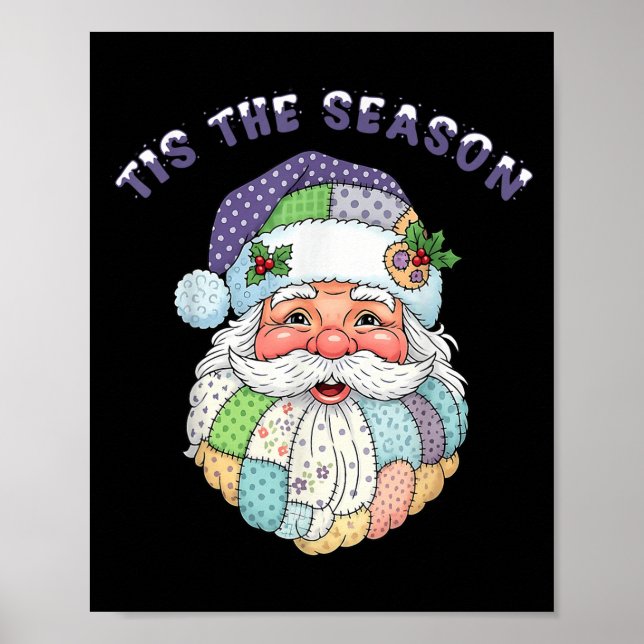 Póster Patchwork Santa Claus Face Preppy Girly Christmas  (Frente)