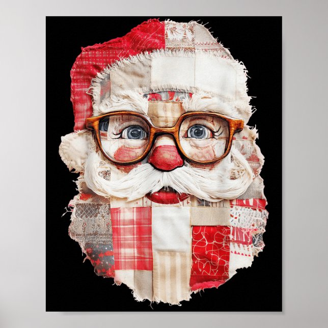 Póster Patchwork Santa Claus Face Preppy Girly Christmas  (Frente)