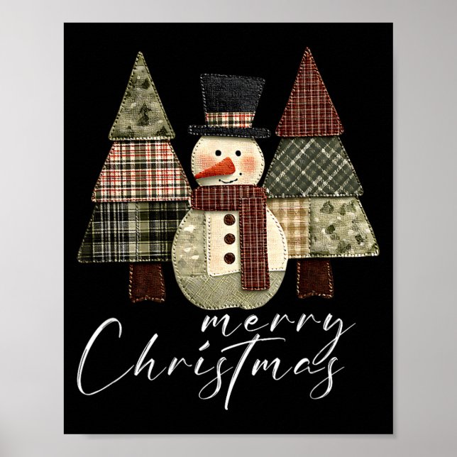 Póster Patchwork Snowman,patchwork Christmas Tree Funny G (Frente)
