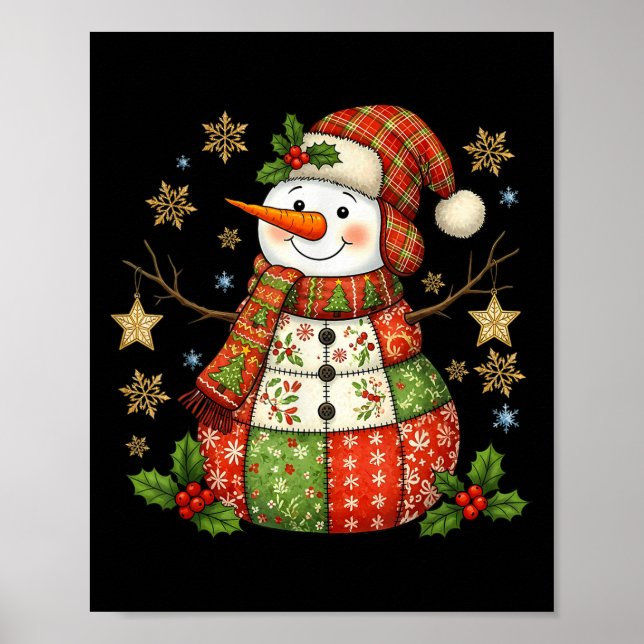 Póster Patchwork Snowman Preppy Girly Christmas Xmas Holi (Frente)