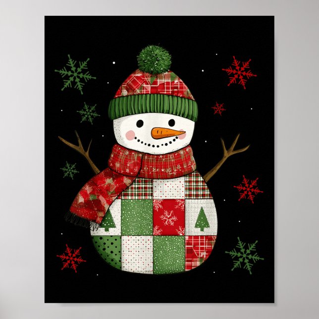 Póster Patchwork Snowman Retro Funny Christmas Snowman Ho (Frente)