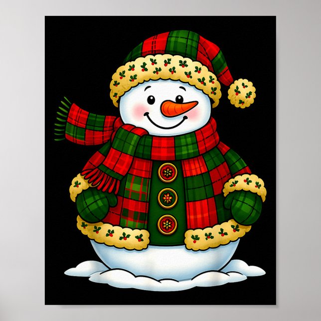 Póster Patchwork Snowman Retro Funny Christmas Snowman Ho (Frente)