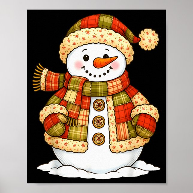 Póster Patchwork Snowman Retro Funny Snowman Holiday Chri (Frente)