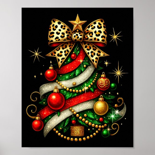 Póster Patchwork Xmas Merry Christmas Tree Coquette Leopa (Frente)