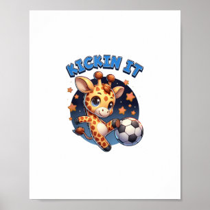 Póster Pateando Soccer Jugador Jirafa Pelota Chicas Chico