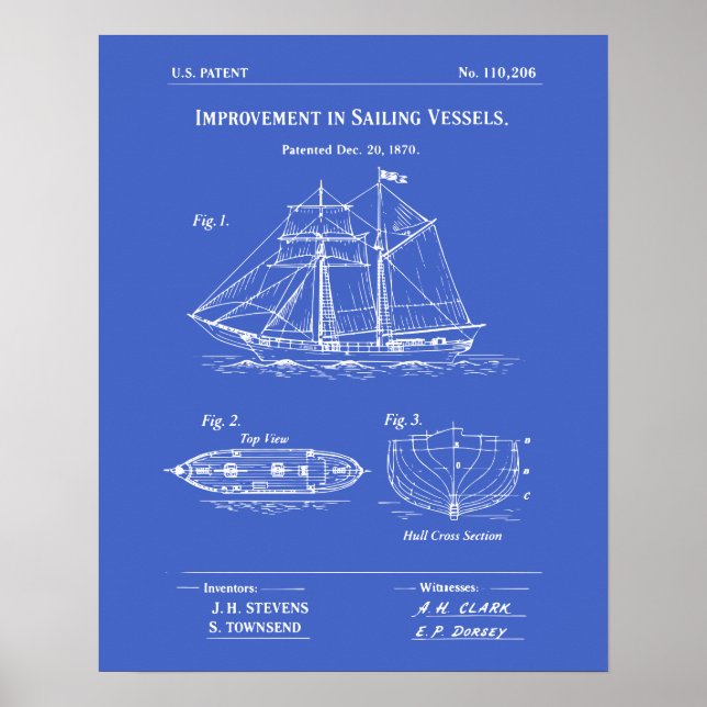 Póster Patent Sailing Vessel Blueprint (Frente)