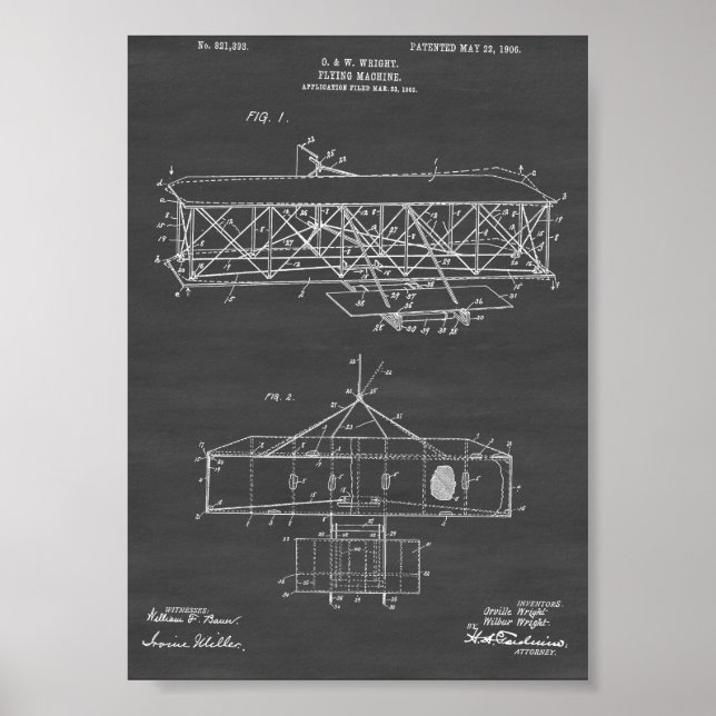 Póster Patente aérea Wright Brothers - Chalkboard (Frente)
