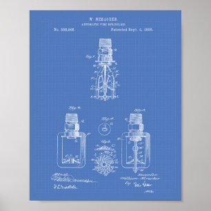 Póster Patente Auto Fire Sprinkler 1888 - Blueprint