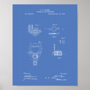 Póster Patente Auto Fire Sprinkler 1891 - Blueprint