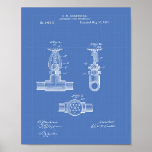 Póster Patente Auto Fire Sprinkler 1893 - Blueprint