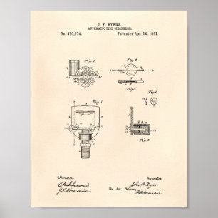 Póster Patente automática de la regadera 1891 del fuego -