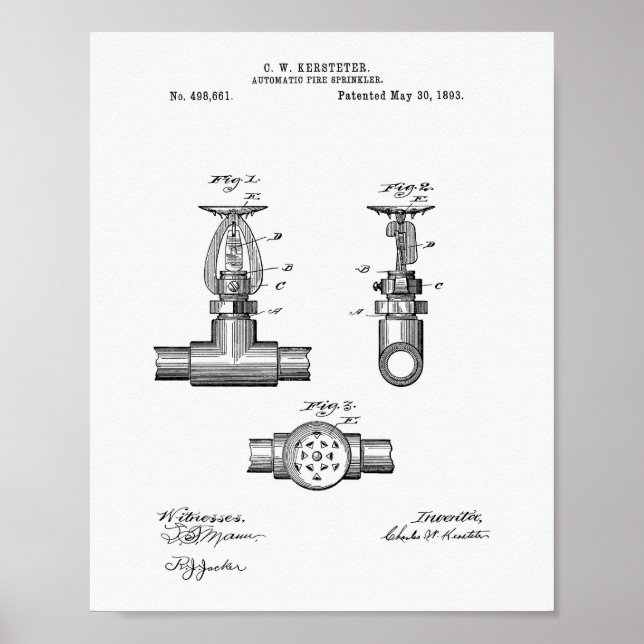 Póster Patente automática de rociador de incendios 1893 - (Frente)