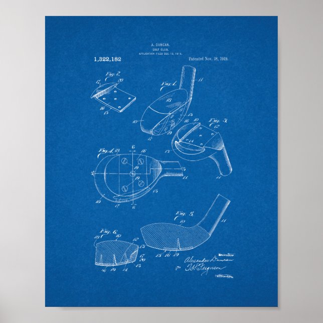 Póster Patente club de golf - Blueprint (Frente)