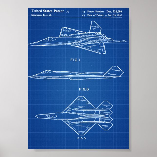 Póster Patente de avión YF-23 - Blueprint (Frente)