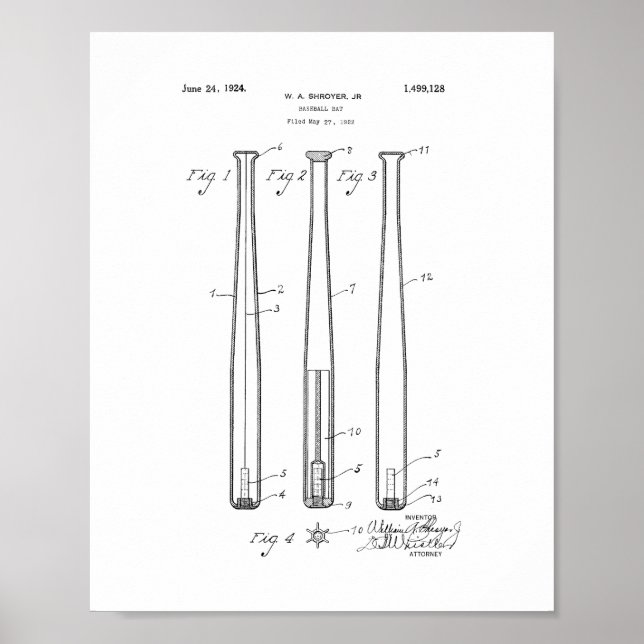 Póster Patente de Bate de Béisbol (Frente)