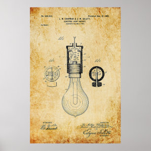 Póster Patente de bombilla de luz de época
