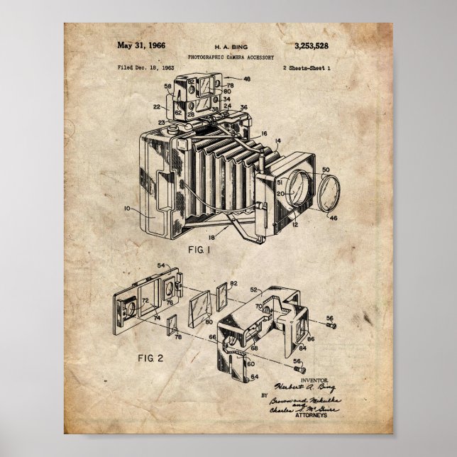 Póster Patente de cámara de época (Frente)