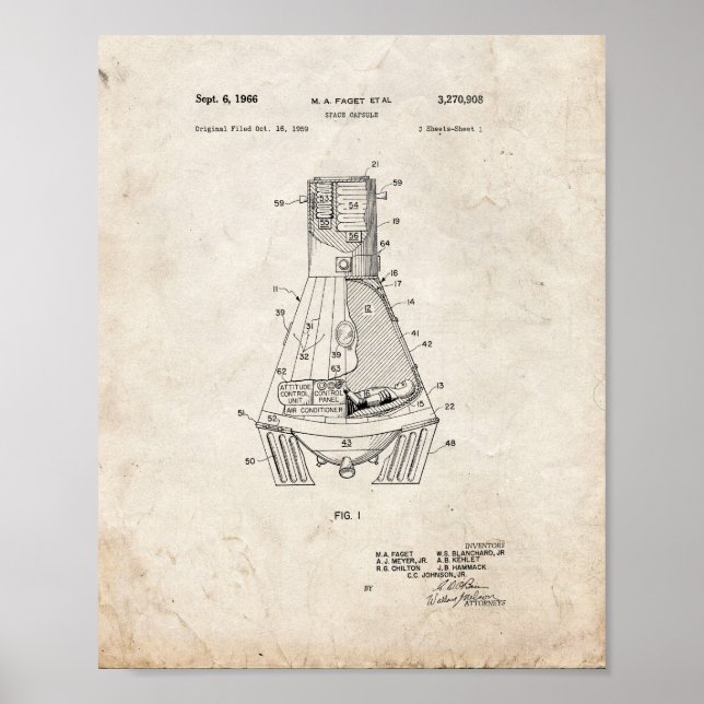 Póster Patente de cápsula espacial - aspecto antiguo (Frente)