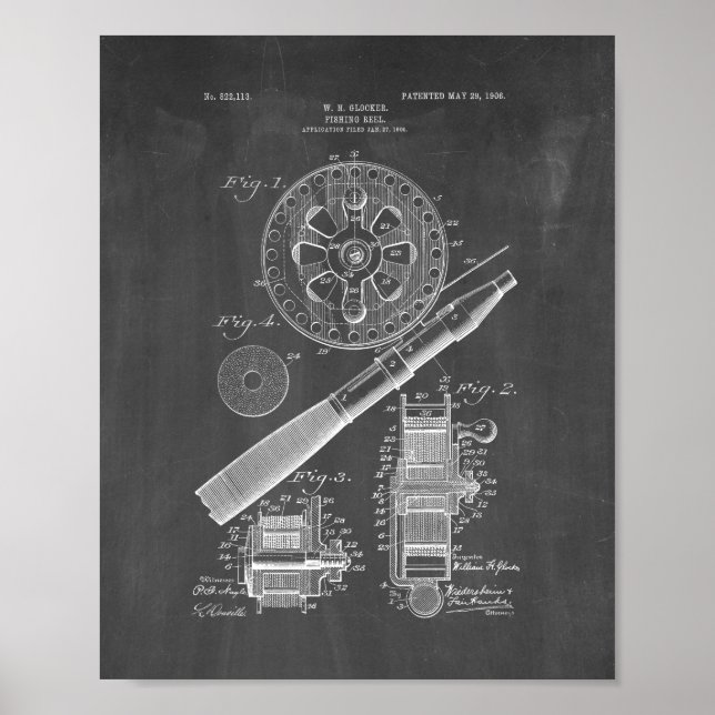 Póster Patente de carrete de pesca - Chalkboard (Frente)