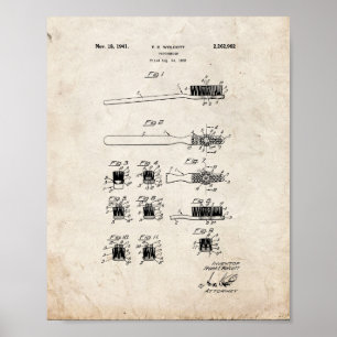 Póster Patente de cepillo de dientes - aspecto antiguo