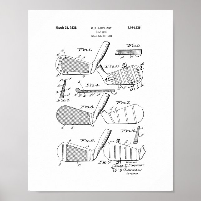 Póster Patente de club de golf (Frente)