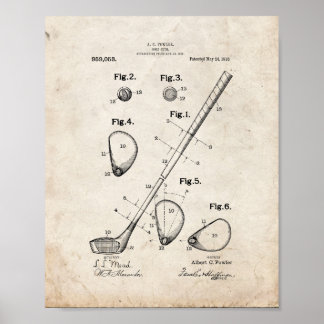 Póster Patente de club de golf - aspecto antiguo