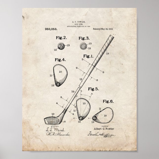 Póster Patente de club de golf - aspecto antiguo (Frente)