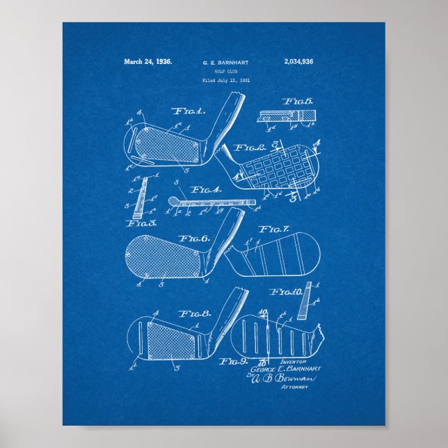 Póster Patente de club de golf - Blueprint (Frente)