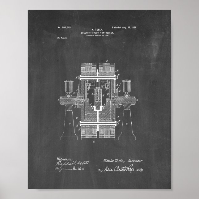 Póster Patente de controlador de circuito eléctrico Tesla (Frente)