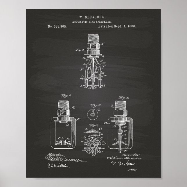 Póster Patente de Dispersores de Fuego Automático 1888 -  (Frente)