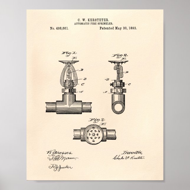 Póster Patente de Dispersores de Fuego Automático 1893 -  (Frente)
